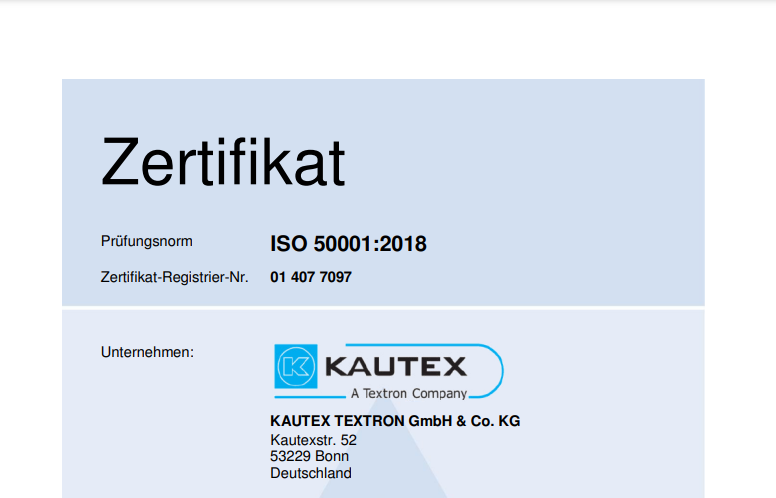ISO 50001 Zertifikat - Kautex IP